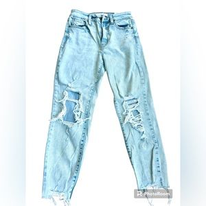 Eunina extra light wash jeans med rise cropped ripped hem size 3/26
